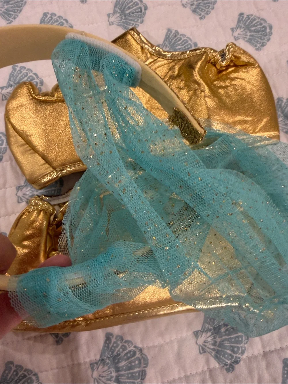 Gold and Teal Princess Headband & Shoe Covers Set - Kids Accessories